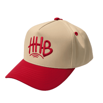 Two-Tone Embroidered Snapback Hat – Cream & Red Curved Brim Streetwear Cap
